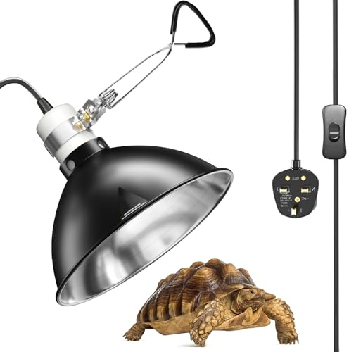 HeatingLux Reptile Reflector Dome Lamp Fixture, 8.5in Basking Heat Lamp Tortoise, E27 Reptile Heat Lamp with Clamp, Heat Lamp for Tortoise, Reptile(AC220-240V)