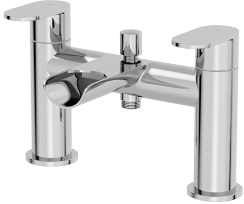 Architeckt® Edsberg Bathroom Waterfall Bath Shower Mixer Tap No Attachments Round Twin Lever Handle for Bathtub Modern, Chrome