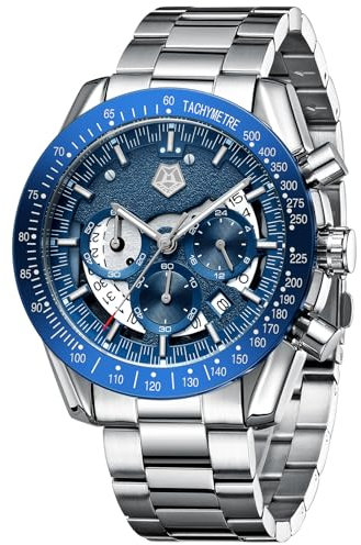 MEGALITH Uhren Herren Chronograph Armbanduhr: Kleid Herren Uhr Analog Groß Ziffernblatt - Edelstahl Männer Uhr Wasserdicht Quarz mit Kalender Business