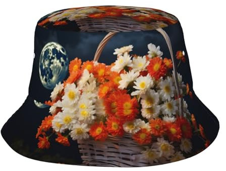 PHAYAH Chrysanthemums in Full Bloom Pattern Bucket Hat Summer Beach Sun Hat Fisherman Hat Wide Brim Outdoor Sun Hat