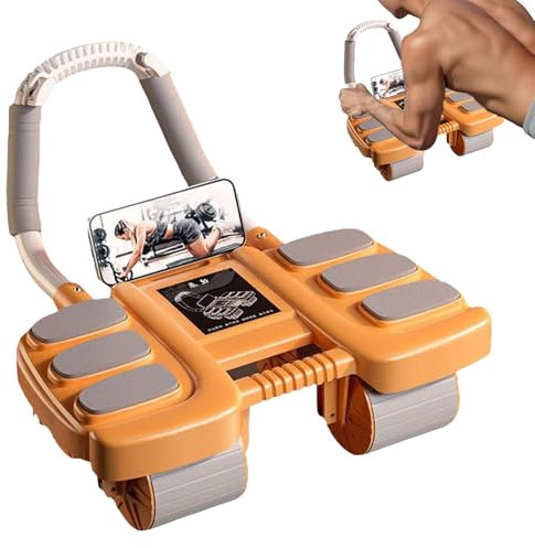 Automatische Rebound-Bauchrolle,Neue Bauchroller Ab Roller Bauchtrainer mit Ellbogenunterstützung, Bauchmuskeltrainer mit Kniematte,Bauchmuskeltraining Doppelrädern Stabiler (Orange)