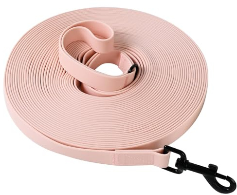 Wasserdicht Schleppleine für Hunde, Schleppleine 5m/10m/15m/20m mit Handgriff und D-Ring, Leicht zu Reinigen Gummierte Hundeleine Trainingsleine für Kleine Mittlere Große Hunde, Rosa, 5M