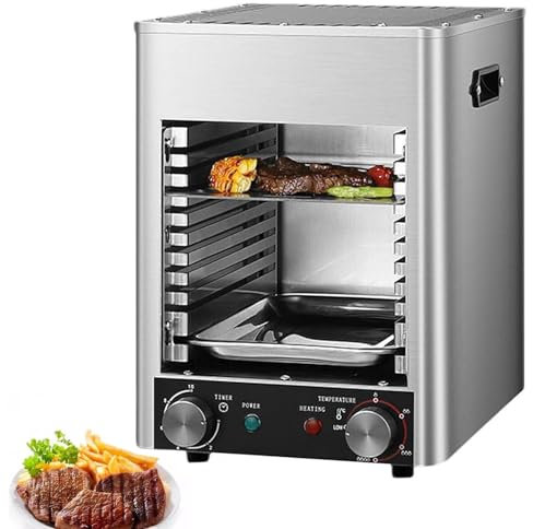RoyceBee Asador Comercial de Interior de 1700 W, Parrilla de 10 Capas, con Temporizador de 10 Minutos y Ajuste de Temperatura de 800 ℃, Horno EléCtrico para Carne con Bandejas, Parrillas