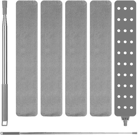 TIDEVAN Spolverino in Microfibra con Asta Telescopica da 250 cm e 4 Panni di Ricambio per Sotto il Divano, Armadi e Letto
