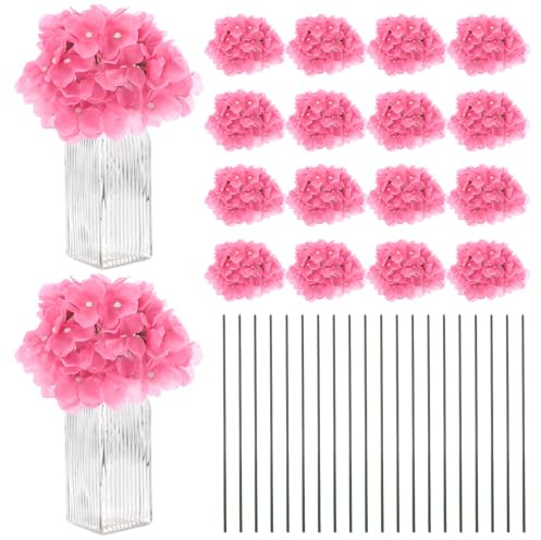 M METERXITY 20-Pack Fiori Di Ortensia Seta, Teste Di Fiori Di Ortensia Artificiali Completi Con 20 Steli Per Decorazione Della Casa/Matrimonio/Natale/Fai Da Te/Festa/Giardino [Rosa Rosa]