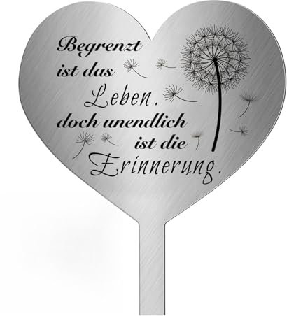 Moerstar Spina per tomba in acciaio inox, a forma di cuore, decorazione per tomba, personalizzata, resistente alle intemperie, resistente al gelo, decorazione per tomba, in metallo, a forma di cuore