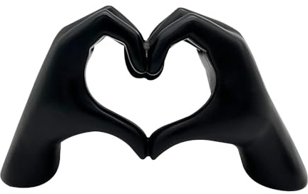 JOAASU Hand Love Gesture Sculpture, 13x7.5cm Hand Love Statue, Heart Gesture Sculpture, Loved Finger Modern Statue for Home Living Room Office Wedding Party Desktop Ornament (Black)