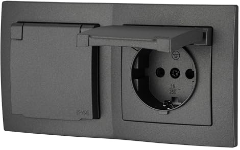 Enchufe doble empotrado IP44, terminal todo en uno, serie ET-1, antracita