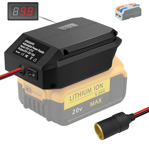 Step Down Adapter for Dewalt Battery XR, 18V to 12V Converter Voltage Regulator from 18V to 5V-13V Adjustment DIY Power Supply, with Cigarette Lighter Connector