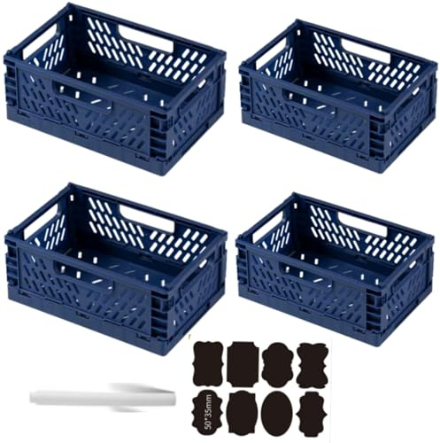 CNKHDZ 4 Stück Klappbox Klappkiste Blau 2 pack 30×20×12 cm+2 pack 42×28×16 cm Klappboxen Faltbar Stabil Klappkorb Faltbar Klappkorb Aufbewahrungsbox Boxen Aufbewahrung für Küche,Arbeitszimmer,Büro