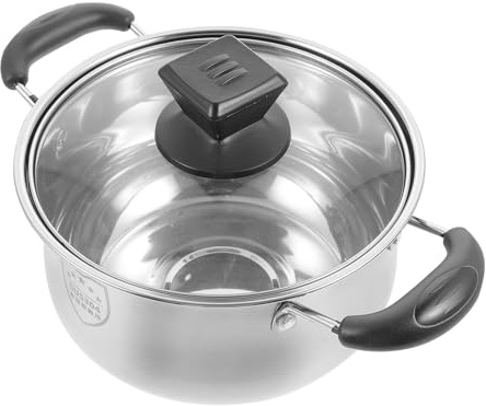 WEKADRIN Cazo de Cocina de Acero Inoxidable de Resistente Altas Temperaturas con Tapa de Vidrio Ajustada y Asas Dobles Ergonómicas Apto para Inducción y Gas Práctico y Compacto para Hogar