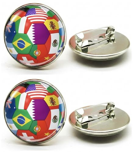2PCS World Football 2026 Championship Cup Brooch Football Designs Featuring The Colours of Various National Flags Suitable for Match Days, Parties or Everyday Wear A Gift for Enthusiasts.