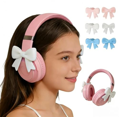 Kattöron för headset, universellt headset öron, söta kattöron dekoration med justerbart silikonband, hörlurar kattöron för 2,8–3,5 cm omkrets (vit, rosett)