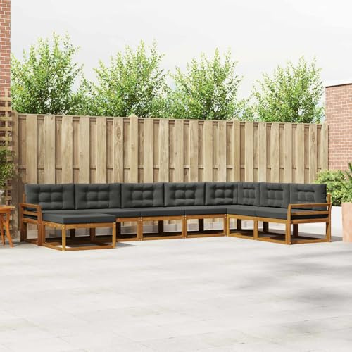 Gartenmöbelset Akazie 8 pcs, braune Eckbankgruppe aus massivem Akazienholz mit Leistenlehne und Armlehnen, modernes Sofa für Terrasse und Terrasse