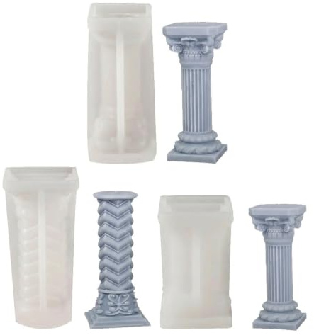 Forma de vela de columna romana, juego con 3 velas cilíndricas, molde de silicona, 3D, columnas griegas antiguas, molde para velas caseras, hormigón, yeso, artesanía, molde de vela