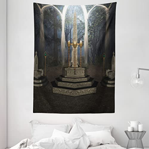 ABAKUHAUS gotisch Wandteppich, Ritual im geheimen Wald, Wohnzimmer Schlafzimmer Heim Seidiges Satin Wandteppich, 150 x 200 cm, Grau