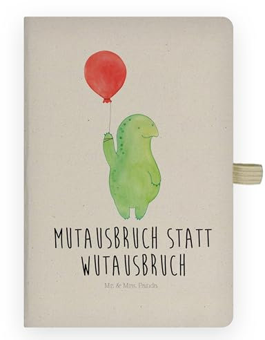 Mr. & Mrs. Panda DIN A4 Baumwoll Notizbuch Schildkröte Luftballon - Geschenk, Skizzenbuch, Kariert, Handgemacht, Blanko, Schildkröten, Motivationsspruch, mutig