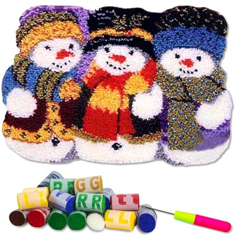 DL-YTG Latch Hook Kits Rug Snowman Crochet Yarn Cushion Colour Pre-Printed Canvas Cover Rug Needlework DIY Hook and Latch Kit Christmas Home Decoration 52x38cm/20 X15inch