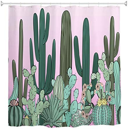 A.Monamour Tenda da Doccia Impermeabile In Poliestere Tessuto Acquerello Disegnato A Mano Cactus Cactus Agave Piante Succulente Spinose Nel Deserto Antimuffa Tenda della Vasca da Bagno