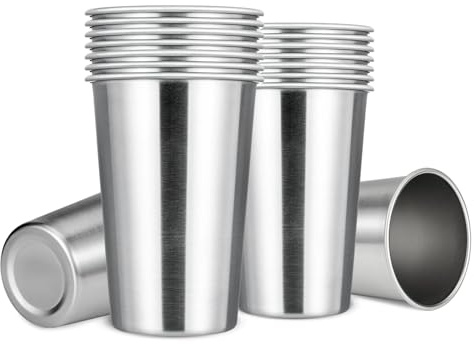 MEWAY Premium Stainless Steel Cups 16 oz Pint Cup Tumbler (16 Pack) - Premium Metal Cups - Stackable Durable Cup，Chilling Beer Glasses, for Travel, Outdoor, Camping, Everyday