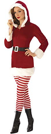 Rubies Disfraz Miss Mama Noel Deluxe para mujer, Vestido con capucha y cinturón, Oficial Rubies para Navidad, Eventos navideños, Carnavl, Fiestas