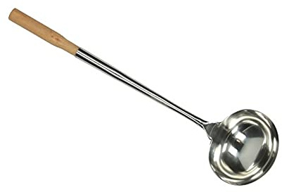 Wok mestolo da 175 ml in acciaio inox con manico in legno, mestolo Wok 11 x 43 cm