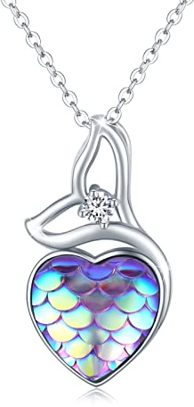 Waysles Collier Sirène en Argent Sterling 925 Chaîne Coeur Violet Pendentif Queue de Sirène avec Oxyde de Zirconium Collier Bijoux Sirène pour Filles Femmes Enfants