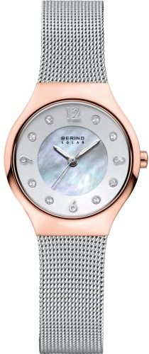 Bering Damen Uhr Solar Movement - Solar Collection mit Edelstahl und Saphirglas 14427-XXX Armbandsuhren - Wasserdicht: 5 ATM, Argent/Or Rose