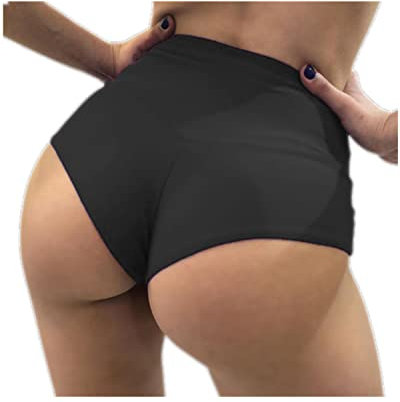 Damen Yoga Booty Shorts Hohe Taille Workout Gym Dance Hot Pants, Schwarz, Klein