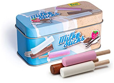 Erzi 14016 Milky Sticks aus Holz in der Dose, Kaufladenartikel für Kinder, Rollenspiele