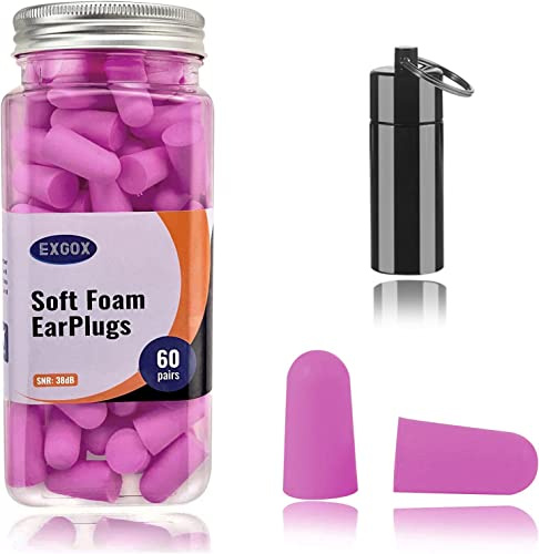 EXGOX Super weiche Schaumstoff-Ohrstöpsel,38dB höchster SNR, 60 Paar,Einheitsgröße,passt praktisch jedem Träger,bequem zum Schlafen,Schnarchen,Lernen,Reisen, Konzerte,laute Geräusche