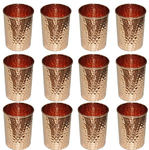 Aakrati Impex Lot de 12 verres à boire en cuivre martelé 100 % pur cuivre Moscow Mule