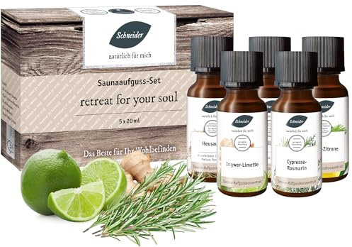 Saunabedarf Schneider - Aufgussset retreat for your soul 5 x 20 ml Inhalt – zitroniger Saunaaufguss - wohltuender Mix