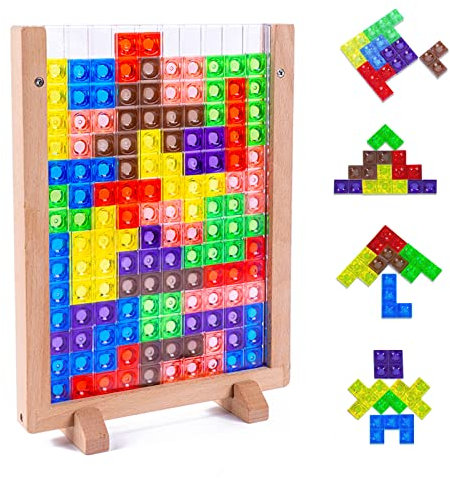 VORHOT Tetris Spiel Puzzle Set Kinder, Montessori Spielzeug ab 3 4 5 6 Jahre, 3D Transparentes Gehirn Spielzeug, Intelligenz Bunte Blöcke Gehirnspielzeug, Geschenk für Jungen Mädchen