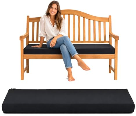 Pinkfairy Outdoor Water-Resistant Bench Rattan Cushion Pad for Garden 2/3/4 Seater 108/143/170cm Thick Long Bench Chair Cushions Pad for Swing Patio (3 Seaters-143x52x6cm, Black)
