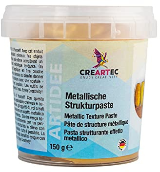 CREARTEC Metallische Strukturpaste - Hochpigmentierte, selbstklebende Spachtelmasse zum Verschönern von Objekten - gold seidenmatt - Füllmenge: 150g - Made in Germany