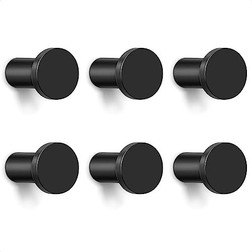 GUWINA 6 Pezzi Nero Rotondo Appendiabiti da Muro, Minimalismo Ganci Cucina Muro Multiuso Ganci Appendiabiti Da Parete Per Appendere Asciugamani Borse Cappelli, Attaccapanni da Parete Singolo Con Vite