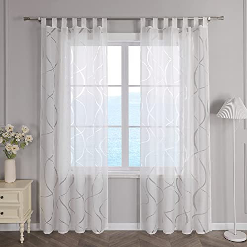 ESLIR Gardinen mit Schlaufen Vorhänge Fensterschal Transparent Schlaufenschal Wohzimmer Kinderzimmer Gardinenschal Ausbrenner Weiß BxH 140x225cm1 Stück