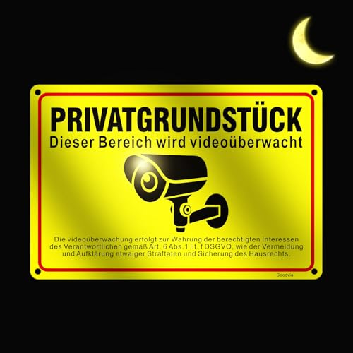 Goodvia Privatgrundstück Videoüberwacht Schilder DSGVO Metall Alu 30x20cm Dieser Bereich wird Videoüberwacht Schild UV-Schutz Reflektierend Wasserdicht und Rostfrei Durch Antioxidantien