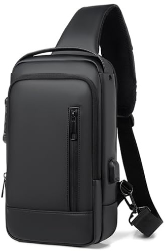 Dwenles Men's Small Anti-theft Sling Bags USB Chest Sling Backpack Waterproof Lightweight One Strap Backpack, Black, S, Daypack Backpacks