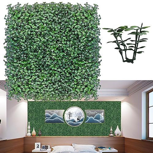 ODTORY Pannelli da parete con erba artificiale, 33,15 x 33,4 cm, 12 P (14,5 mq) anti-UV, pannelli in legno di bosso verde, per interni ed esterni, decorazione da parete verde e recinzione di edera che