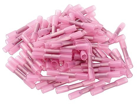 ULTECHNOVO 100pcs Pink Heat Shrink Terminal Blocks Insulated Crimp Connectors Crimp Terminal for Wiring