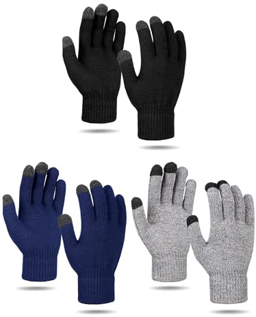 BBTO 3 Paar Touchscreen Handschuhe Warme Fleece Handschuhe Weiche Strickhandschuhe Winddichte Fingerhandschuhe Elastische Winterhandschuhe für Damen Herren Sport