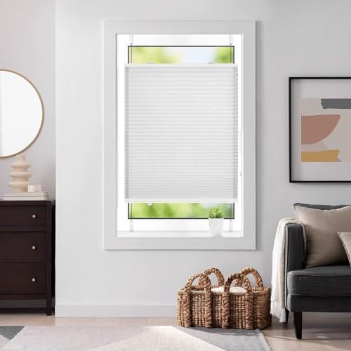 Plissee Ohne Bohren Plissees Klemmfix 30 x 70 cm Blickdicht - Sichtschutz - Sonnenschutz Thermo Plisseerollo mit Klemmträger / -fix für Fenster & Tür, Weiß