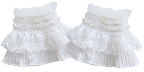 Yurosiay Damen Spitze Manschette 1 Paar Stretch Spitzenmanschette Kurz Rüschen Handgelenk Manschette Spitze Lolita Falsche Ärmel Elegant Chiffon Armstulpen Spitze Handgelenk Stulpen Weiße