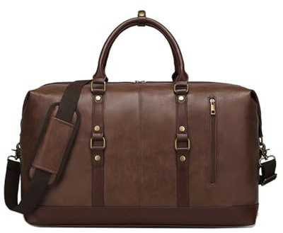 Vmokki Reisetasche aus PU Leder 42 Liter für Reisen Urlaub Krankenhaus Sport Wochenende Herren Damen Weekender Duffel Bag Vintage Wasserdicht Groß (Kaffee)