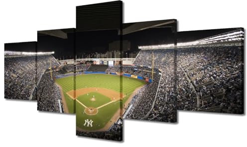 TUMOVO New York Stadtbild bei Nacht, Wanddekoration, Baseball-Stadion, Wandkunst, Bilder, Leinwanddruck, Poster, Gemälde, USA, Sportstadion, Wanddekoration, 5-teilig, Kunstwerk, gerahmt, fertig zum