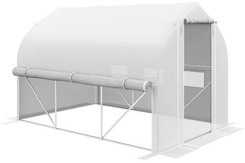 Outsunny Invernadero de túnel de Polietileno de 3 x 2 m con Paredes Laterales enrollables con Cremallera, Tienda de campaña cálida con Puerta de Malla y Ventanas, Cubierta de Polietileno, Etiquetas y