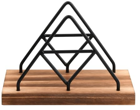 1 Stück Serviettenhalter Schwarz, Mode Servietten Halter Metall Serviettenspender, Dreieckige Gestaltung Serviettenständer mit Holzsockel, für Tischdekoration in Restaurant, Café, Hotel Oder Küche