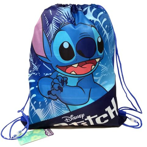 Rucksack mit Kordelzug, für Kinder, 40 x 35 cm, Turnbeutel, Schwimmen, mit Kordelzug, Gepäcktasche, Rucksack, Reisen, Strand, Pool, Camping, Schule (Stitch Blau), Blauer Stich